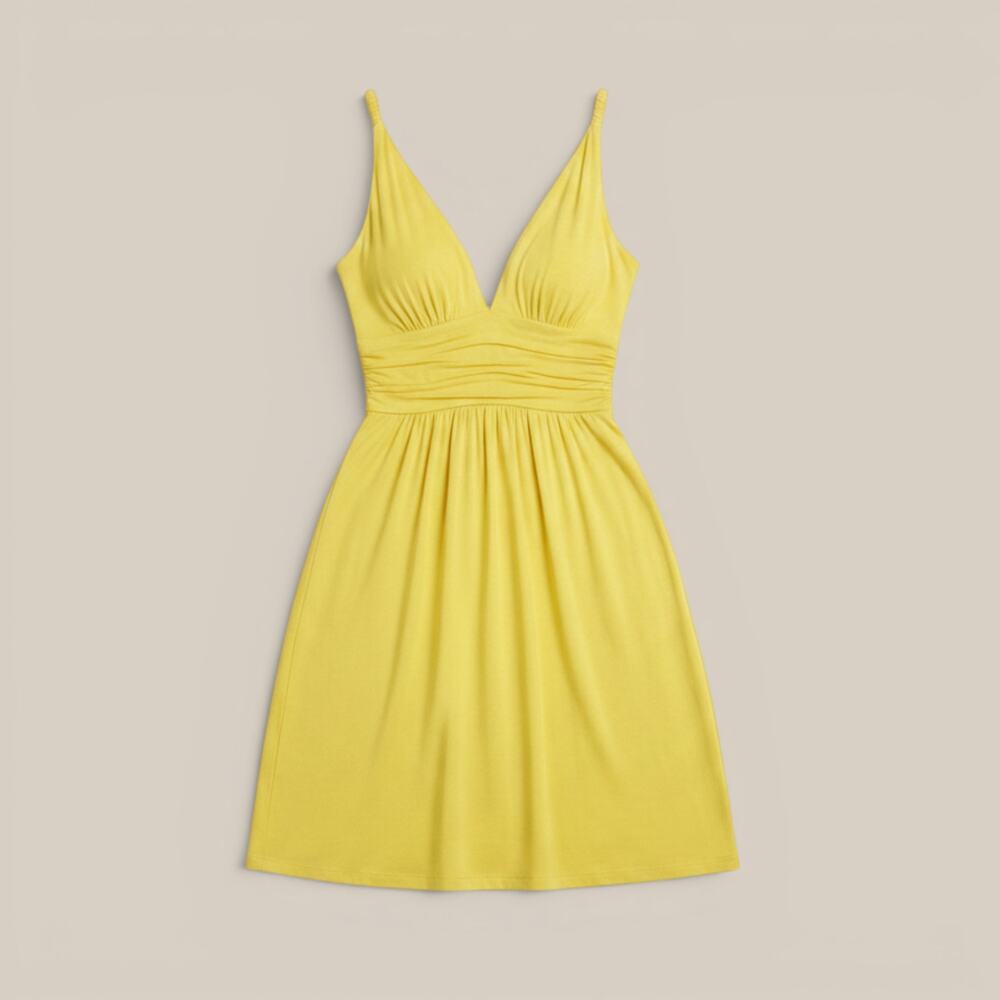 Frenzii by Jully Kang Yellow Y2K Ruched Jersey Dress Small 2334MOLY